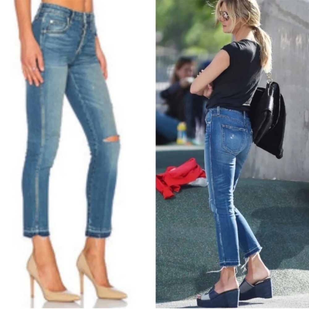 Revolve Amo Denim High Rise Distressed Babe Jeans In Dive Bar Destroy Wash - Picture 2 of 8